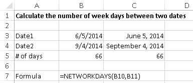 number of working days between two dates excel