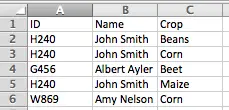 Excel INDEX function to find multiple instances of a value, sample data table