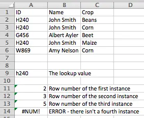 Excel using the INDEX function to find multiple lookup values in a list