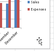 Excel 2010, moving a chart on a worksheet, selection handle