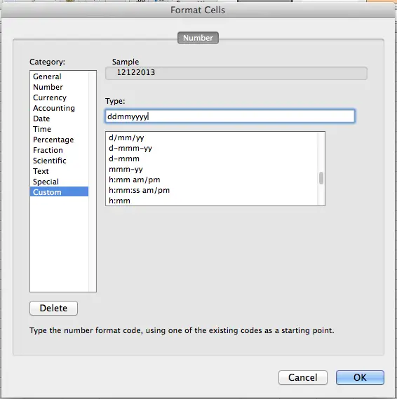 Setting a custom date format in Excel