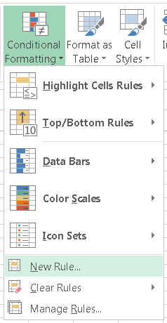 Excel Conditional Formatting menu to create a new rule