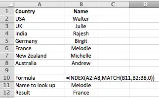 Microsoft Excel - using INDEX and MATCH to do what VLOOKUP can't do - go from left to right.