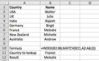 Microsoft Excel - using INDEX and MATCH in a formula instead of VLOOKUP