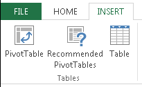 Excel Insert PivotTable button for Excel 2013