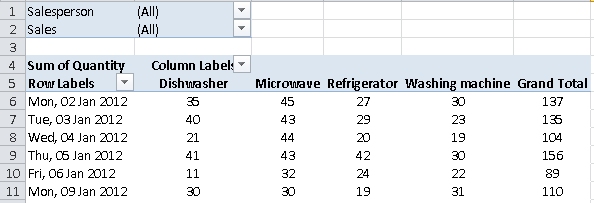 Excel Pivot Table, showing a pivot table with a Report Filter applied