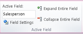 Excel Pivot Table ribbon toolbar buttons for expanding or collapsing an enter field.