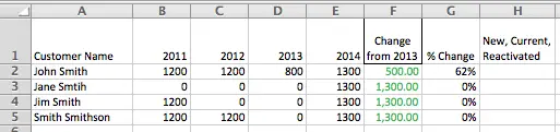 Excel worked example, calculating new or used customer