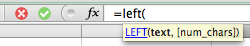 Excel, typing the LEFT function into a cell