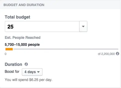 Facebook - setting a custom budget on a boosted post