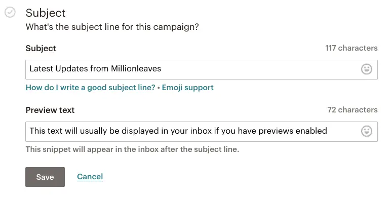 Mailchimp email campaign - add a Subject and Preview Text to your email campaign | Learn Mailchimp with Five Minute Lessons