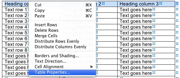 word 2016 for mac, make a tables header row print on every page